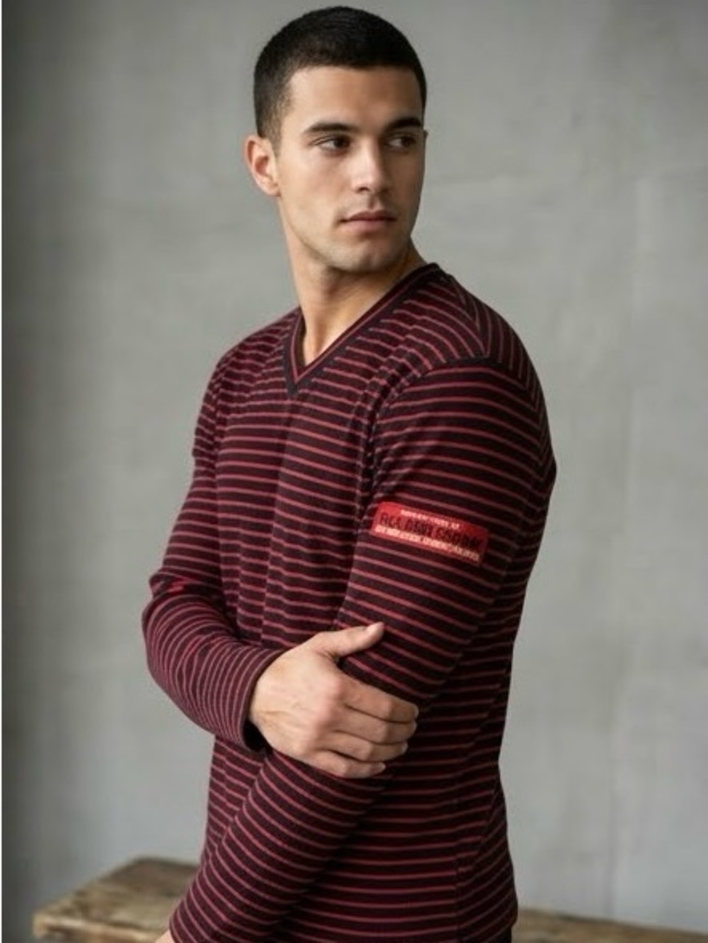 Polo by Ralph Lauren Men's V-Neck Striped Sweater in Red and Black